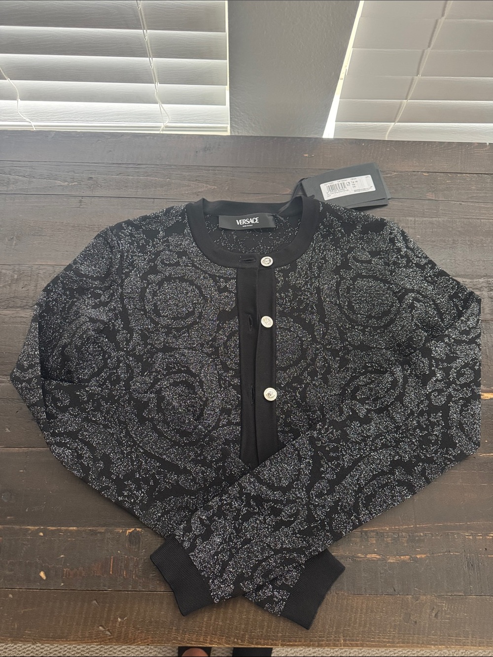 Versace Barocco Button-Up Cropped Cardigan